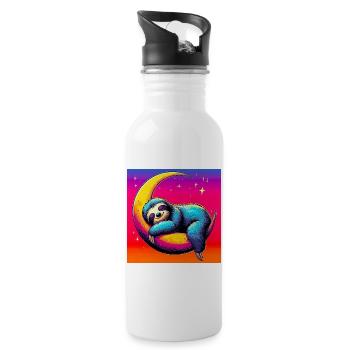 Sloth sleeps on the Moon - Water bottle with straw - white - Right