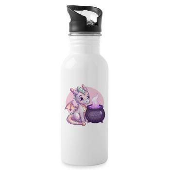 Süßer Drache mit Zauberkessel – Fantasy Art - Trinkflasche mit integriertem Trinkhalm - Weiß - Rechts