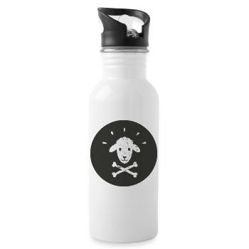 Jolly Roger Pirate Sheep on Black Circle - Water bottle with straw - white - Right