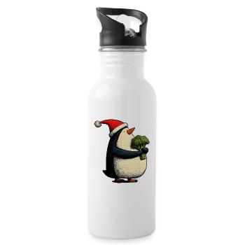 Funny Christmas Penguin with Broccoli - Water bottle with straw - white - Right