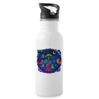 Neon Monster Familie und Freunde - Trinkflasche mit integriertem Trinkhalm - Weiß - Rechts