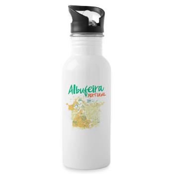 Peneco Albufeira Strand Illustration Algarve - Trinkflasche mit integriertem Trinkhalm - Weiß - Rechts