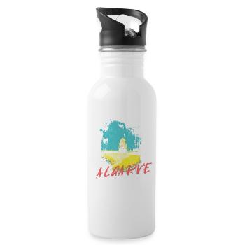 Beach Rocks Algarve Illustration Portugal - Water bottle with straw - white - Right