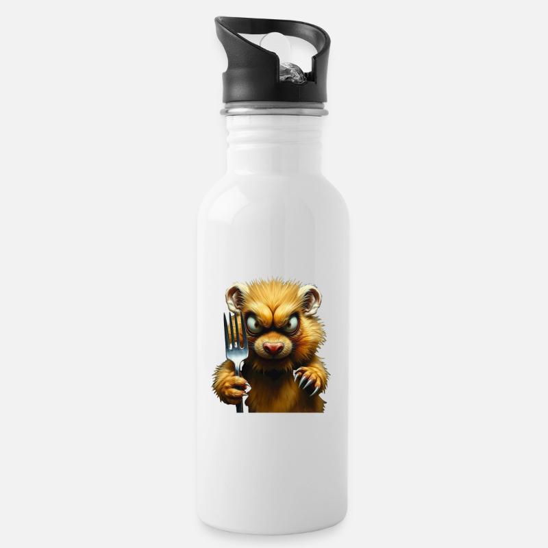 Horror-Hamster mit Gabel - Trinkflasche mit integriertem Trinkhalm - Weiß