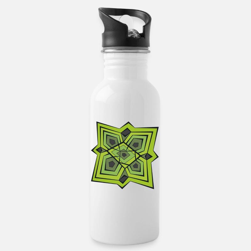 Green Mandala Geometry - Water bottle with straw - white