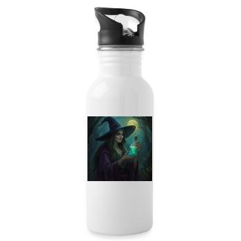 Forest Witch with Glowing Potion - Water bottle with straw - white - Right