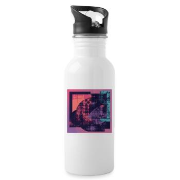 Neon Collage Geometric Pattern - Water bottle with straw - white - Right