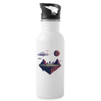 8-Bit Pixel Astronaut on Floating Island - Water bottle with straw - white - Right