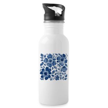 Floral pattern with denim texture – stylish design - Water bottle with straw - white - Right