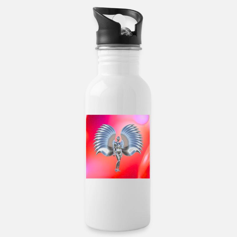 Cyber Engel Design im roten Neon-Gradient - Trinkflasche mit integriertem Trinkhalm - Weiß