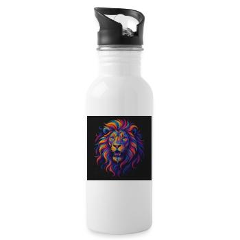 Neonfarben Löwenkopf Kunstwerk - Trinkflasche mit integriertem Trinkhalm - Weiß - Rechts