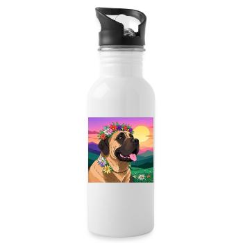 Mastiff mit Blumenkranz - Trinkflasche mit integriertem Trinkhalm - Weiß - Rechts
