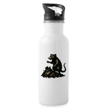 Ratte auf Geröll Gravur - Trinkflasche mit integriertem Trinkhalm - Weiß - Rechts