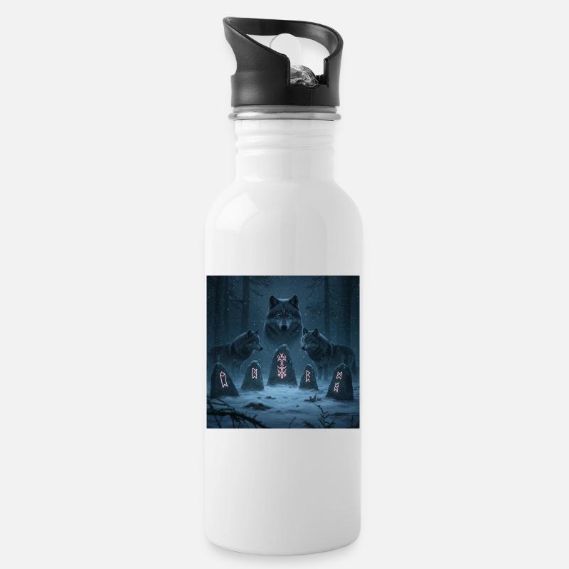 Runenwald der Wölfe - Trinkflasche mit integriertem Trinkhalm - Weiß