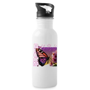Schmetterling mit Spruch - Bloom in yourself - Trinkflasche mit integriertem Trinkhalm - Weiß - Rechts
