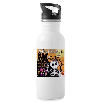 Squelette mignon d’Halloween avec des bonbons - Gourde avec paille intégrée - blanc - Droite