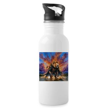 Löwenkrieger mit Rüstung und Umhang - Trinkflasche mit integriertem Trinkhalm - Weiß - Rechts