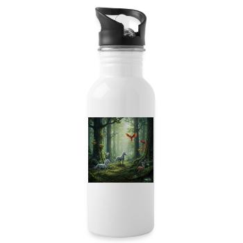 Fairytale Forest Unicorn Phoenix Scene - Water bottle with straw - white - Right