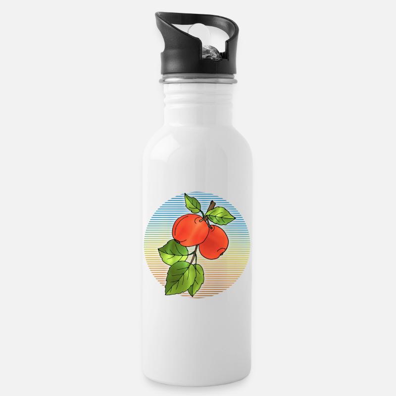 Äpfel - Trinkflasche mit integriertem Trinkhalm - Weiß