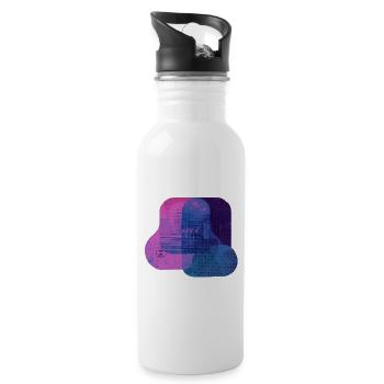 Abstract Tech Layers — Blue & Pink Digital Art - Water bottle with straw - white - Right