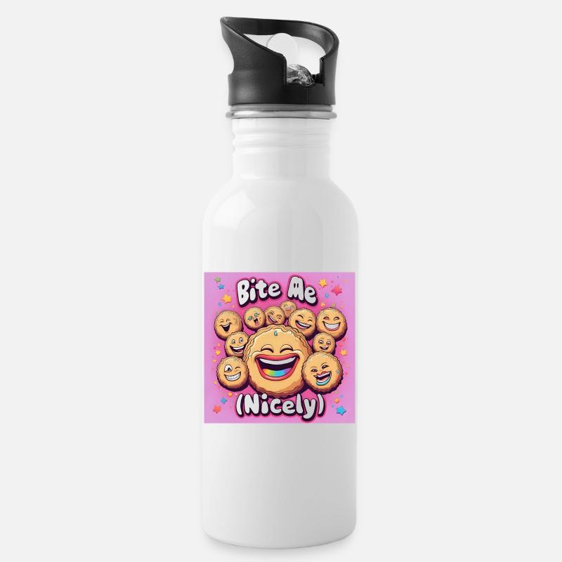 Bite Me Nicely Kekse Lachdesign - Trinkflasche mit integriertem Trinkhalm - Weiß