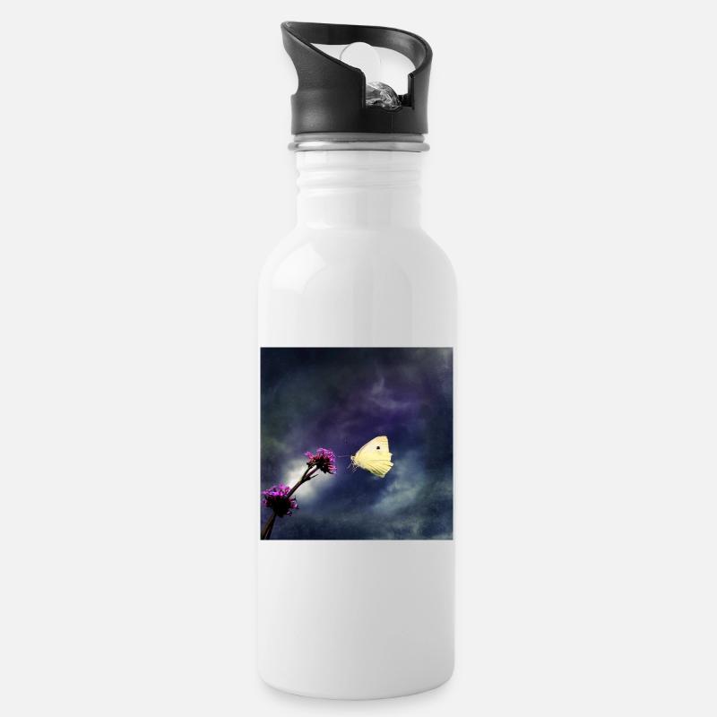 Anflug in Gewitterstimmung - Trinkflasche mit integriertem Trinkhalm - Weiß