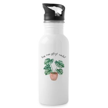 Monstera Aquarell – „Was man pflegt, wächst“ - Trinkflasche mit integriertem Trinkhalm - Weiß - Rechts