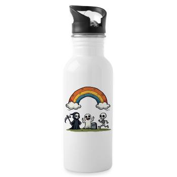 Tod & Freunde Halloween Regenbogen-Szene - Trinkflasche mit integriertem Trinkhalm - Weiß - Rechts