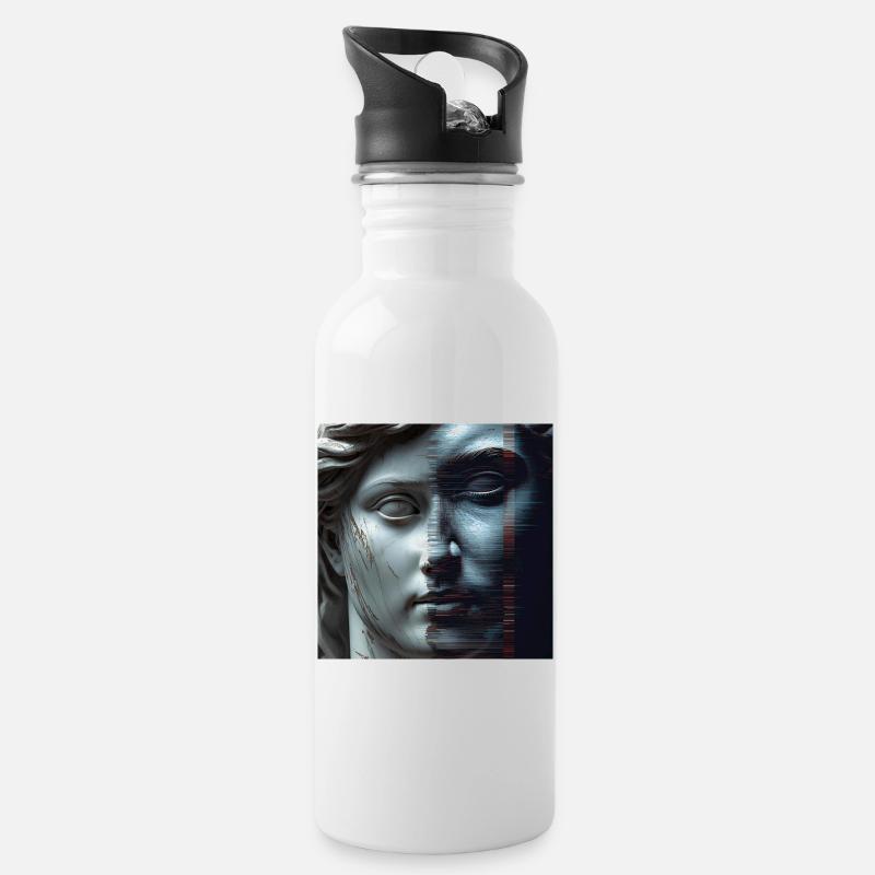 Antike trifft Glitch - Trinkflasche mit integriertem Trinkhalm - Weiß
