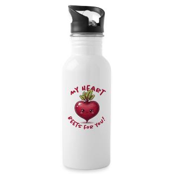 Herz Liebe Botschaft - Trinkflasche mit integriertem Trinkhalm - Weiß - Rechts
