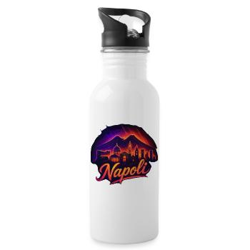 Neapel Stadt Italien Napoli Silhouette Geschenk - Trinkflasche mit integriertem Trinkhalm - Weiß - Rechts