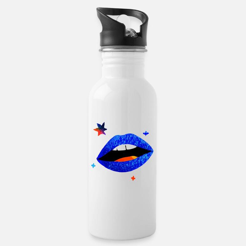Elektrischer blauer Lippenpopp - Trinkflasche mit integriertem Trinkhalm - Weiß