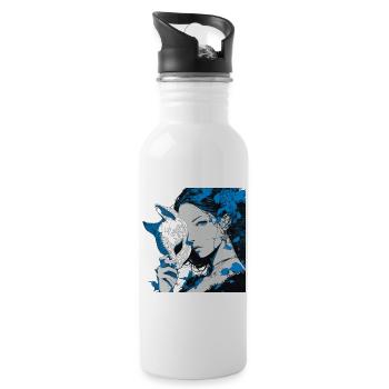 Young woman blue mask portrait with flowers - Water bottle with straw - white - Right