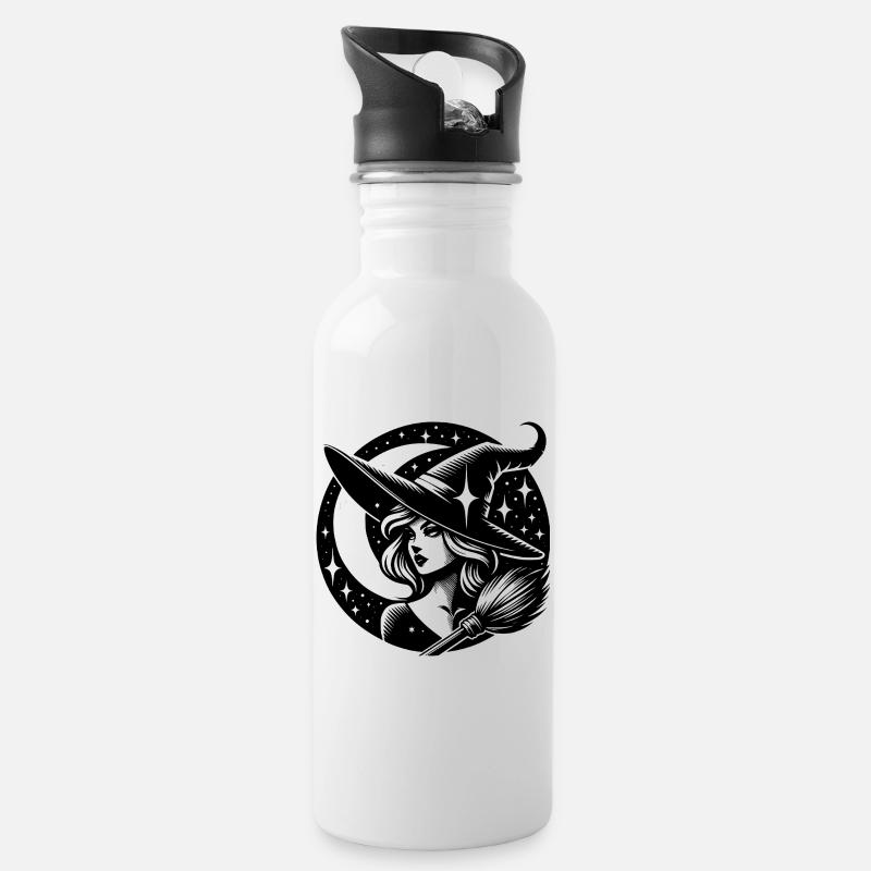 Scary Witch - Water bottle with straw - white