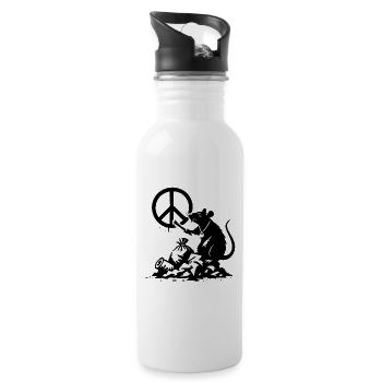 Friedensratte mit Blume - Trinkflasche mit integriertem Trinkhalm - Weiß - Rechts