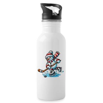 Eishockey Schneemann in Action - Trinkflasche mit integriertem Trinkhalm - Weiß - Rechts