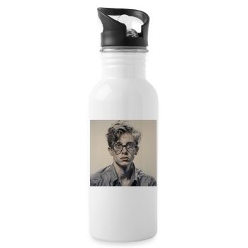 Grayscale Glasses Portrait - Water bottle with straw - white - Right