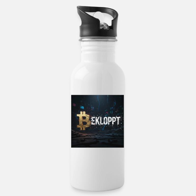 Bitcoin Explosion Krypto Chaos - Trinkflasche mit integriertem Trinkhalm - Weiß