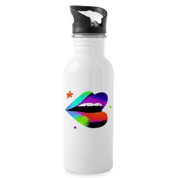 Regenbogen Lippe Pop Art - Trinkflasche mit integriertem Trinkhalm - Weiß - Rechts