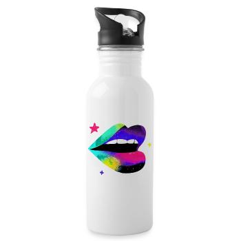 Prismatische Regenbogenlippen Pop Art - Trinkflasche mit integriertem Trinkhalm - Weiß - Rechts