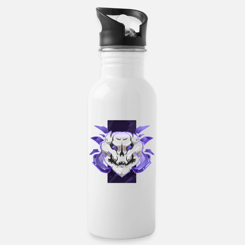 Cyber Skull – Neon Lila Design - Trinkflasche mit integriertem Trinkhalm - Weiß