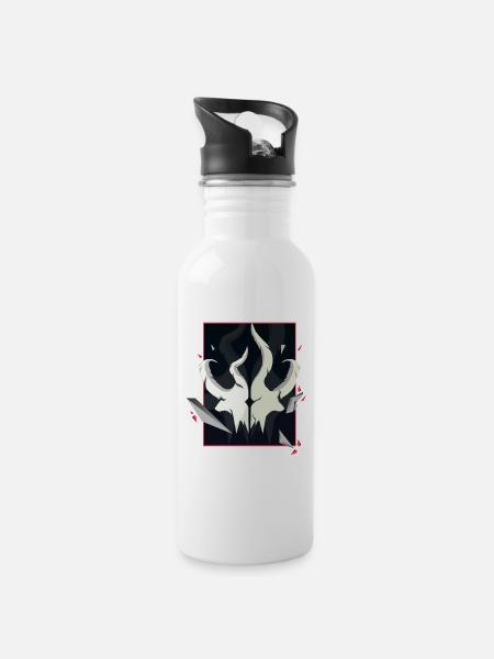 Horned Skull – Rote Akzent Edition - Trinkflasche mit integriertem Trinkhalm - Weiß