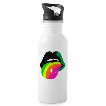Regenbogenzunge Pop Art Lippen - Trinkflasche mit integriertem Trinkhalm - Weiß - Rechts