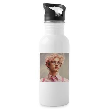 Pastellheld Portrait mit Brille - Trinkflasche mit integriertem Trinkhalm - Weiß - Rechts