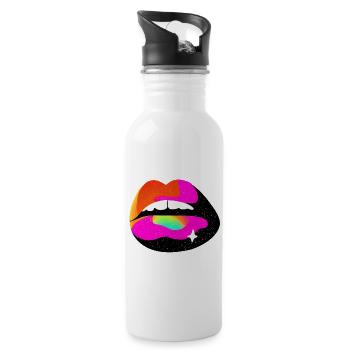 Regenbogen Lippe Pop Art - Trinkflasche mit integriertem Trinkhalm - Weiß - Rechts