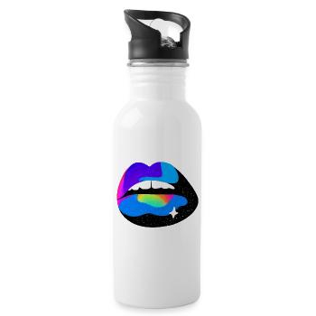 Cosmic Rainbow Lips - Water bottle with straw - white - Right