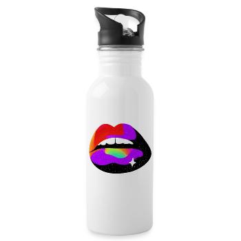 Kosmische Regenbogenlippen - Trinkflasche mit integriertem Trinkhalm - Weiß - Rechts