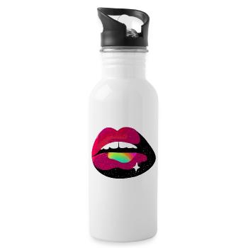 Kosmischer Regenbogen Lippenkuss - Trinkflasche mit integriertem Trinkhalm - Weiß - Rechts