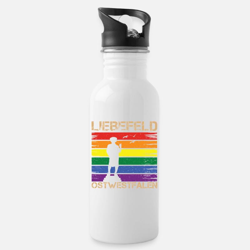 Liebefeld ❤ Leineweber PRIDE - Trinkflasche mit integriertem Trinkhalm - Weiß
