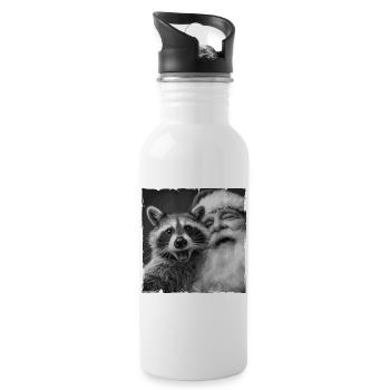 Raccoon Selfie with Santa Claus - Water bottle with straw - white - Right